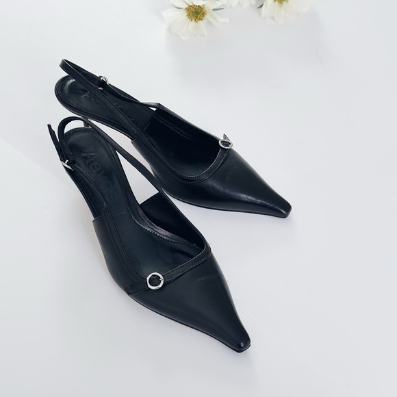 Aeyde Saba Buckled Slingback Heels Black - Picture 3 of 7